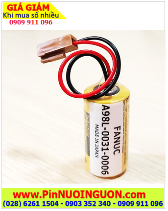 Pin Fanuc A98-0031-0006 (Zắc nối Fanuc); Pin nuôi nguồn Fanuc A98-0031-0006 lithium 3v 2/3A 1200mAh chính hãng, Xuất xứ Nhật 